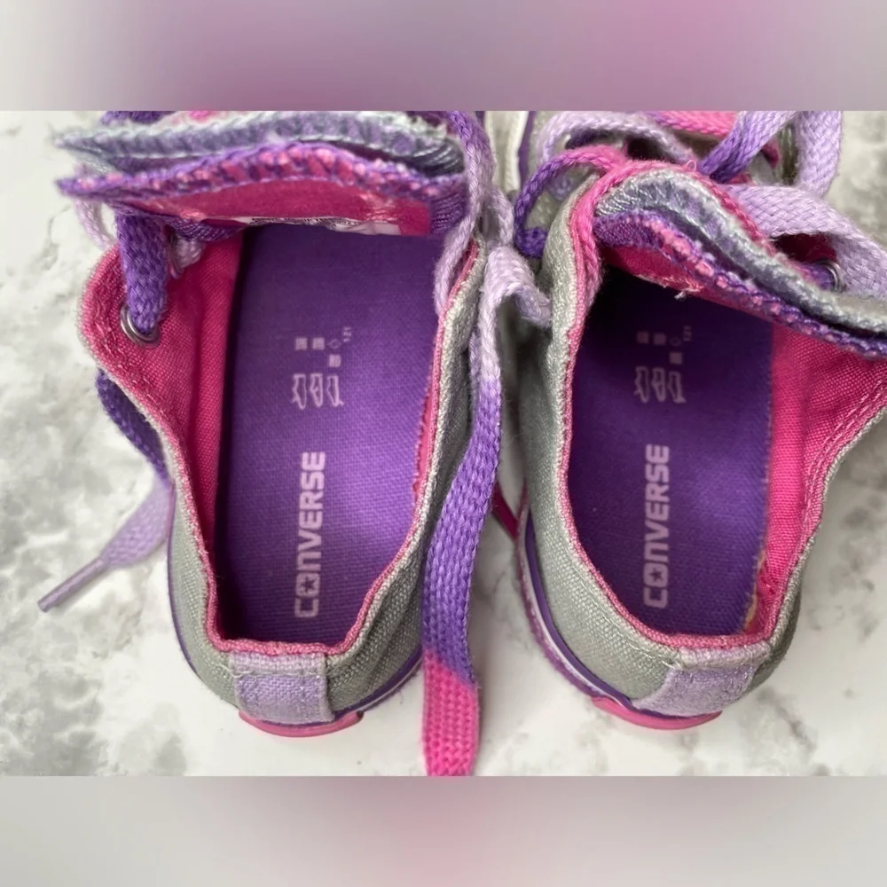 Converse All Star Toddler Gray Pink Purple Lace Up Shoes
